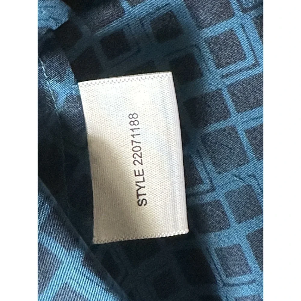 Tory‎ Burch Blue Black Geometric Ruffle Collar Sleeveless 100% Silk Blouse-Sz 8